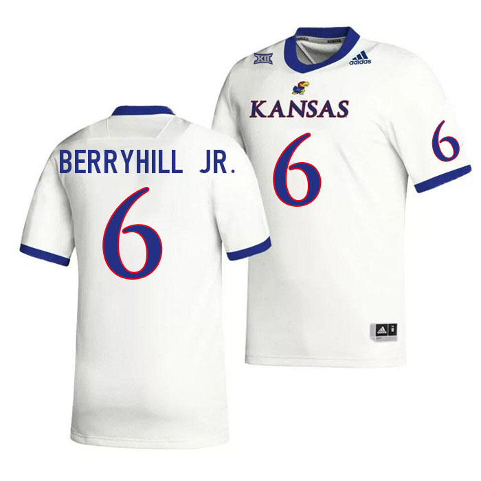 Men #6 Taiwan Berryhill Jr. Kansas Jayhawks College Football Jerseys Stitched Sale-White - Click Image to Close